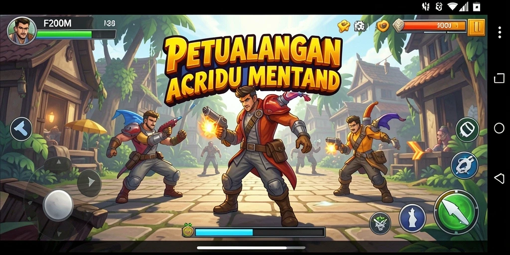 Screenshot F200M menunjukkan aksi seru dalam gameplay Arcade.