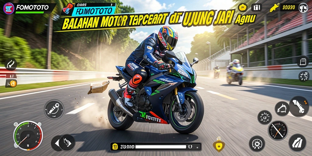 Gameplay seru FOMOTOTO dengan balapan motor yang mendebarkan.