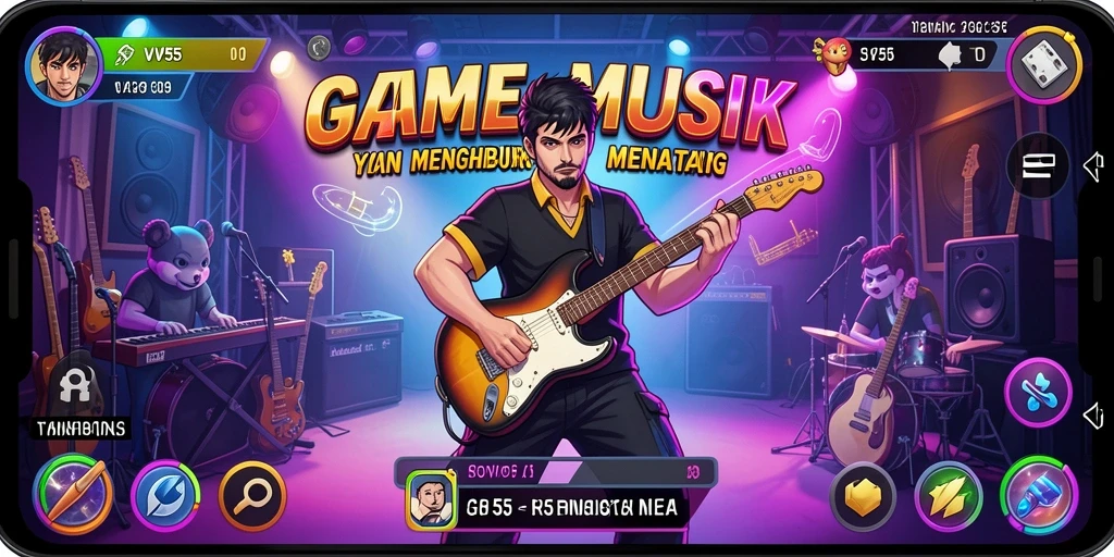 Tampilan gameplay VV55 dengan berbagai lagu dan tantangan musik.