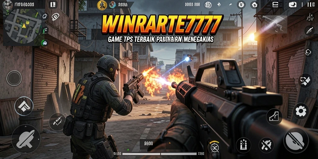Tampilan gameplay WINRATE777 dengan aksi menegangkan dalam pertempuran TPS.